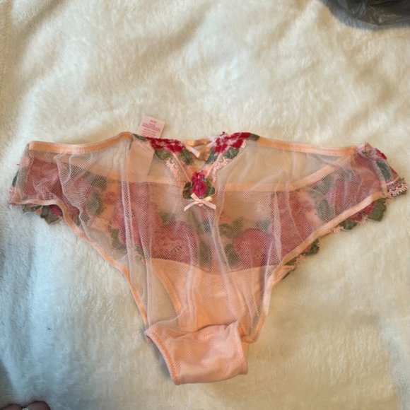 Victoria's Secret low rise cheekini  Rose Crystal Lace Mesh Floral Panty size m - Picture 8 of 8